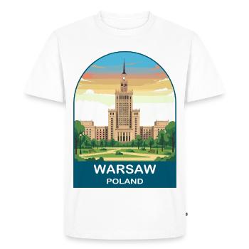 Art d’affiches de voyage vintage à Varsovie, Pologne - T-shirt Premium bio Homme - blanc - Devant - Nico (187cm)