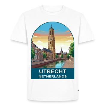 Utrecht Néerlandais Tour Dom Art de voyage vintage - T-shirt Premium bio Homme - blanc - Devant - Nico (187cm)