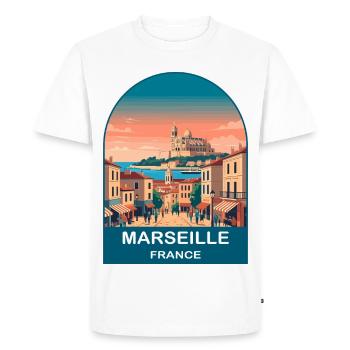 Marseille France Port City Vintage Travel Poster - Men's Premium Organic T-Shirt - white - Front - Nico (187cm)