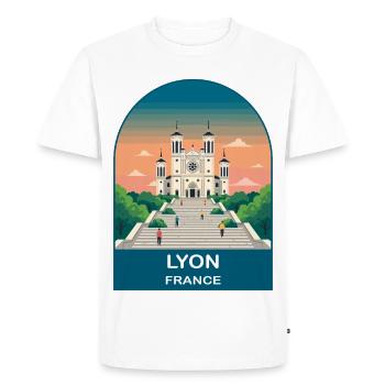 Lyon France City Skyline Vintage Travel Poster - Men's Premium Organic T-Shirt - white - Front - Nico (187cm)