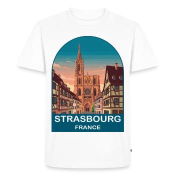 Strasbourg France Design d’affiche de voyage vintage - T-shirt Premium bio Homme - blanc - Devant - Nico (187cm)
