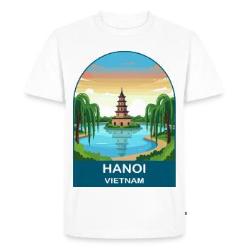Hanoi Vietnam Pagoda Vintage Travel Poster - Men's Premium Organic T-Shirt - white - Front - Nico (187cm)