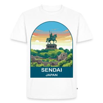 Sendai Japan Samurai Statue Vintage Travel Art - Men's Premium Organic T-Shirt - white - Front - Nico (187cm)