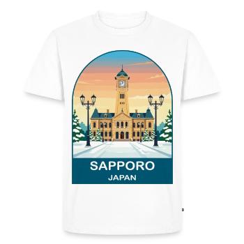Sapporo Japan Clock Tower Vintage Snow Travel Art - Men's Premium Organic T-Shirt - white - Front - Nico (187cm)