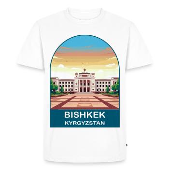 Affiche de voyage urbain vintage à Bichkek Kirghizistan - T-shirt Premium bio Homme - blanc - Devant - Nico (187cm)