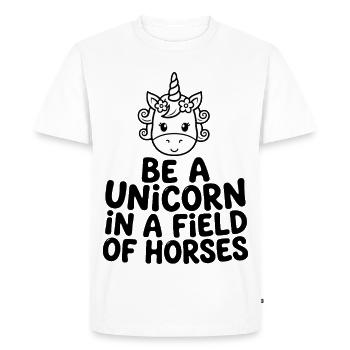 Soyez une licorne dans un champ de chevaux - T-shirt Premium bio Homme - blanc - Devant - Nico (187cm)