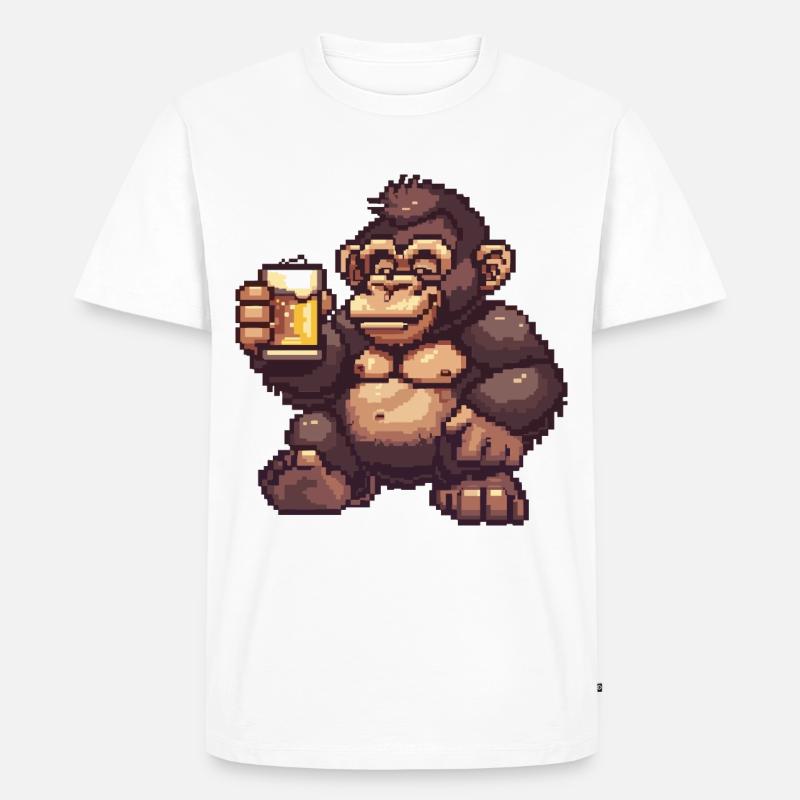Gorilla Bier Pixel - Männer Premium Bio T-Shirt - Weiß