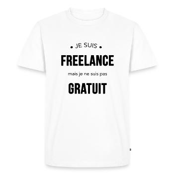 Freelance mais pas gratuit - T-shirt Premium bio Homme - blanc - Devant - Nico (187cm)