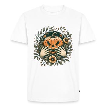 Spooky Pumpkin Wreath Halloween Art - Men's Premium Organic T-Shirt - white - Front - Nico (187cm)