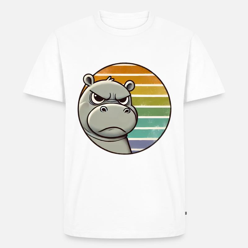 Grumpy Hippo Retro Rainbow Design - T-shirt Premium bio Homme - blanc