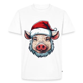Cochon Noël truie Portrait Noël - T-shirt Premium bio Homme - blanc - Devant - Nico (187cm)