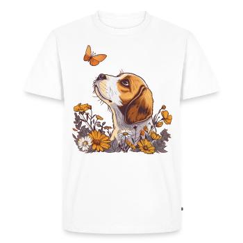 Beagle with butterfly - Men's Premium Organic T-Shirt - white - Front - Nico (187cm)