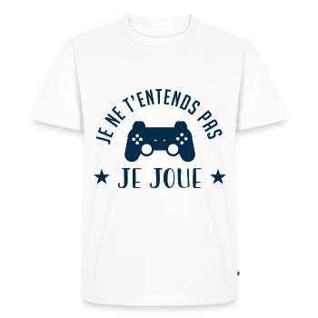Je Ne T'Entends Pas Je Joue - Gamer - T-shirt Premium bio Homme - blanc - Devant - Nico (187cm)