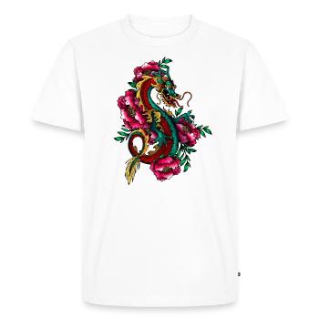 Dragon avec des fleurs, asie chinoise, cadeau de chemise - T-shirt Premium bio Homme - blanc - Devant - Nico (187cm)