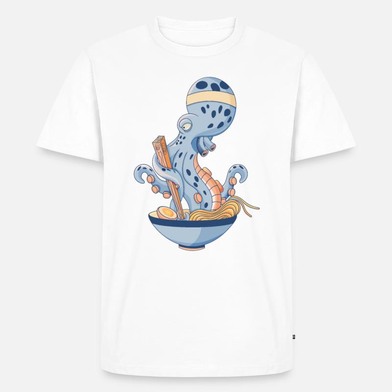Krake, die Ramen isst - Männer Premium Bio T-Shirt - Weiß