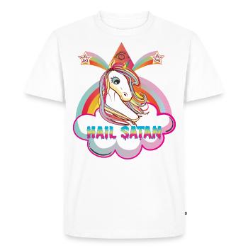 hail satan avec licorne unicorn diable étoile oeil - T-shirt Premium bio Homme - blanc - Devant - Nico (187cm)