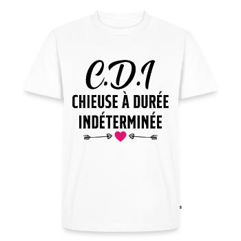 CDI Chieuse à durée indéterminée cadeau humour - T-shirt Premium bio Homme - blanc - Devant - Nico (187cm)