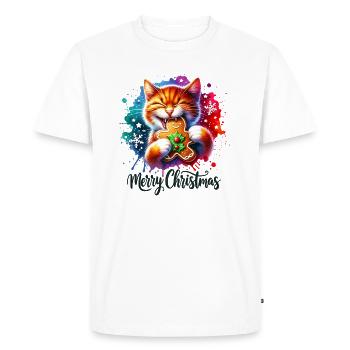 Bouchées de chat Pain d’épice Joyeux Noël - T-shirt Premium bio Homme - blanc - Devant - Nico (187cm)