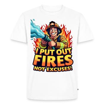 J’éteins les incendies, pas les excuses – Œuvre d’art de pompier - T-shirt Premium bio Homme - blanc - Devant - Nico (187cm)