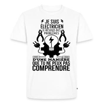 électricien qui résous des problèmes 1 - T-shirt Premium bio Homme - blanc - Devant - Nico (187cm)
