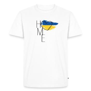 Accueil Mot ukrainien Cœur du drapeau ukrainien - T-shirt Premium bio Homme - blanc - Devant - Nico (187cm)