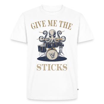 Give me the Sticks Drummer Octopus - Men's Premium Organic T-Shirt - white - Front - Nico (187cm)