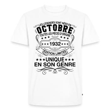 Les légendes sont nées en Octobre 1932 - T-shirt Premium bio Homme - blanc - Devant - Nico (187cm)