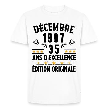 35 Ans Anniversaire Vintage Né(e) en Décembre 1987 - T-shirt Premium bio Homme - blanc - Devant - Nico (187cm)