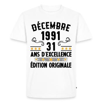 31 Ans Anniversaire Vintage Né(e) en Décembre 1991 - T-shirt Premium bio Homme - blanc - Devant - Nico (187cm)