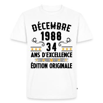 34 Ans Anniversaire Vintage Né(e) en Décembre 1988 - T-shirt Premium bio Homme - blanc - Devant - Nico (187cm)