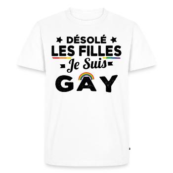 Désolé Les Filles Je Suis Gay LGBT Gaypride - T-shirt Premium bio Homme - blanc - Devant - Nico (187cm)