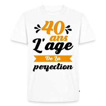 40 ans Anniversaire 40 Ans l'age de la perfection - T-shirt Premium bio Homme - blanc - Devant - Nico (187cm)