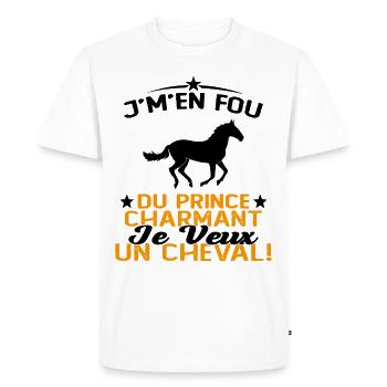 J'm'en Fou Du Prince Charmant Je Veux Un Cheval - T-shirt Premium bio Homme - blanc - Devant - Nico (187cm)