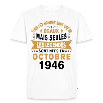 Les légendes sont nées en Octobre 1946 Cadeau - T-shirt Premium bio Homme - blanc - Devant - Nico (187cm)