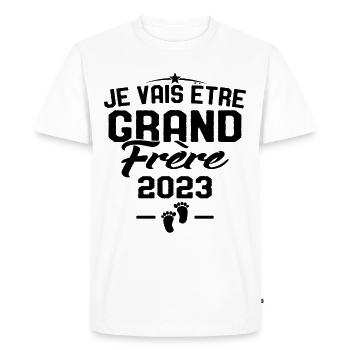 Je Vais Être Grand Frère en 2023 - T-shirt Premium bio Homme - blanc - Devant - Nico (187cm)