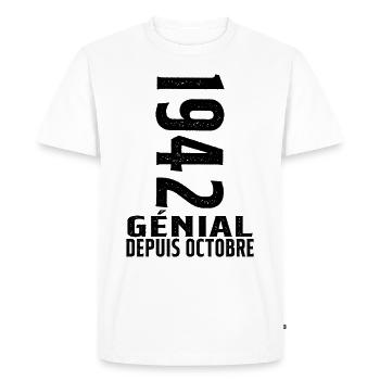 Génial(e) Depuis Octobre 1942 - T-shirt Premium bio Homme - blanc - Devant - Nico (187cm)