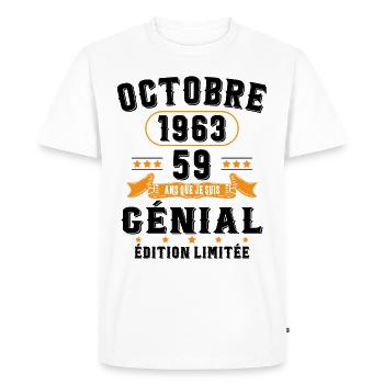 59 Ans Anniversaire Vintage Né(e) en Octobre 1963 - T-shirt Premium bio Homme - blanc - Devant - Nico (187cm)