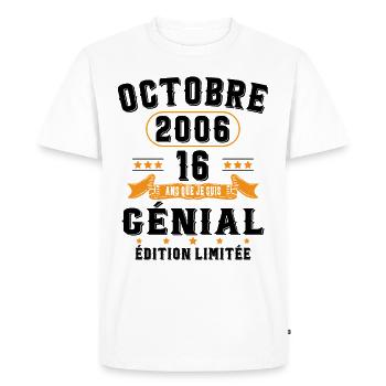 16 Ans Anniversaire Vintage Né(e) en Octobre 2006 - T-shirt Premium bio Homme - blanc - Devant - Nico (187cm)