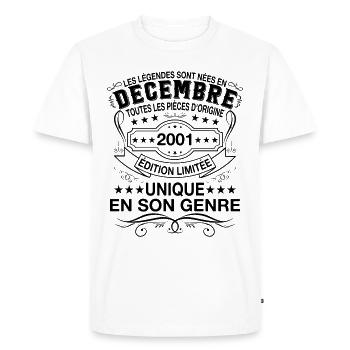 Les légendes sont nées en Décembre 2001 Cadeau - T-shirt Premium bio Homme - blanc - Devant - Nico (187cm)
