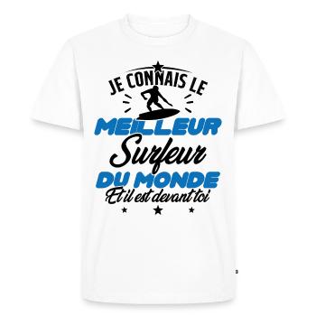 Humour Surf Homme Meilleur Surfeur Du monde - T-shirt Premium bio Homme - blanc - Devant - Nico (187cm)