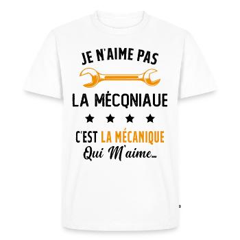C'est la Mécanique Qui M'aime Cadeau Humour - T-shirt Premium bio Homme - blanc - Devant - Nico (187cm)