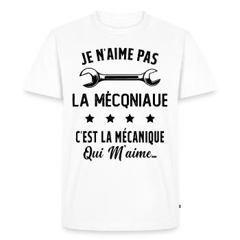C'est la Mécanique Qui M'aime Cadeau Humour - T-shirt Premium bio Homme - blanc - Devant - Nico (187cm)