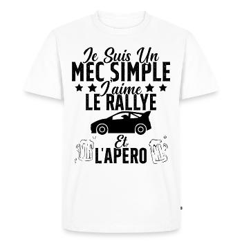 Mec Simple Rallye Apero Humour Rallye Automobile - T-shirt Premium bio Homme - blanc - Devant - Nico (187cm)