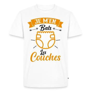 Je M'en Bats Les Couches Cadeau Body Fun Enceinte - T-shirt Premium bio Homme - blanc - Devant - Nico (187cm)