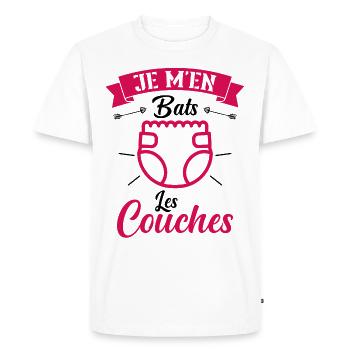 Je M'en Bats Les Couches Cadeau Body Fun Enceinte - T-shirt Premium bio Homme - blanc - Devant - Nico (187cm)