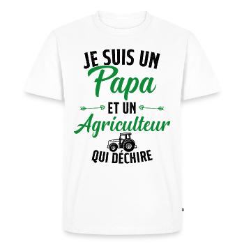 Papa et agriculteur qui déchire - T-shirt Premium bio Homme - blanc - Devant - Nico (187cm)