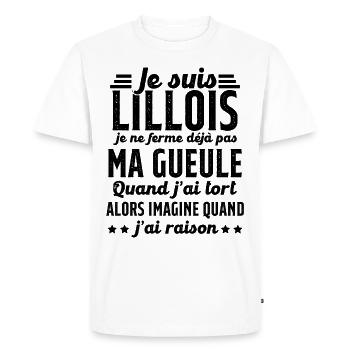 Lillois je ferme pas ma gueule cadeau Lille humour - T-shirt Premium bio Homme - blanc - Devant - Nico (187cm)