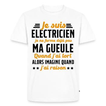 Electricien humour qui ne ferme pas sa gueule - T-shirt Premium bio Homme - blanc - Devant - Nico (187cm)