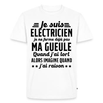 Electricien humour qui ne ferme pas sa gueule - T-shirt Premium bio Homme - blanc - Devant - Nico (187cm)