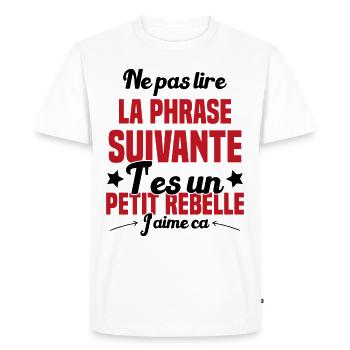 Ne pas lire la phrase suivante - T-shirt Premium bio Homme - blanc - Devant - Nico (187cm)